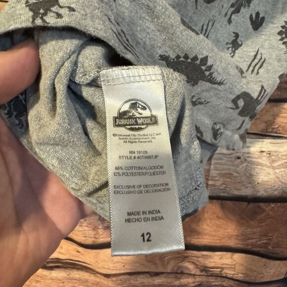 Jurassic World T-shirt Size 12 Youth Gray AOP Logo Dinosaur Short Sleeve Park - Picture 6 of 7